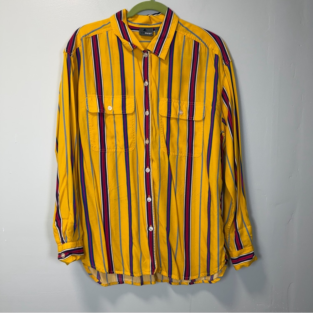 Lizwear Vintage 90s Yellow Striped Button Down Blouse Size Large